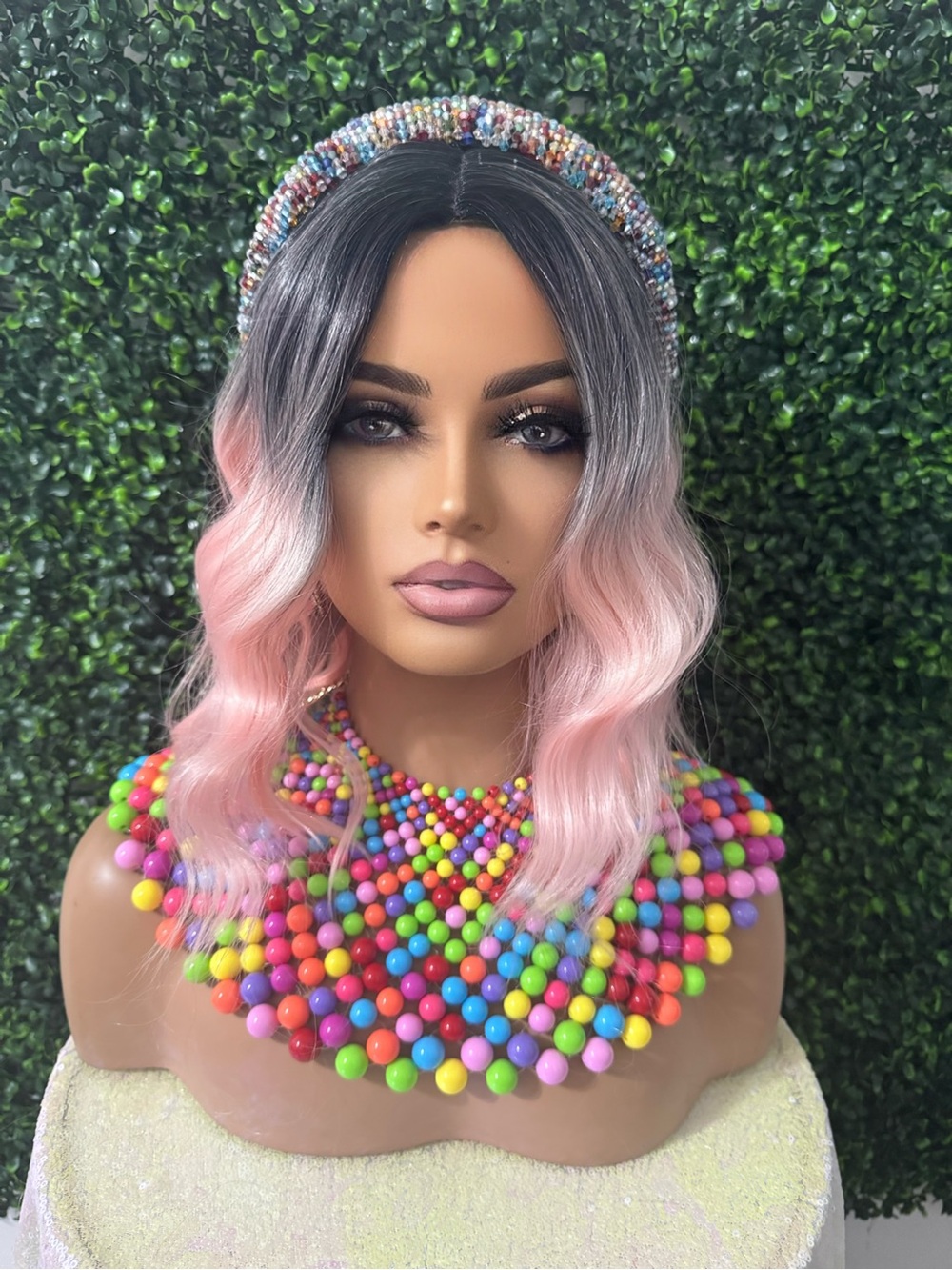 Women's Ombre Pink Black Wig